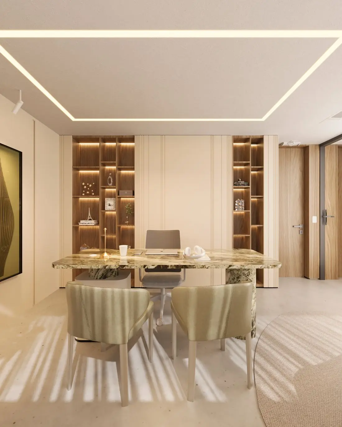Sala de advogado da Salonski Lemos com mesa em pedra natural